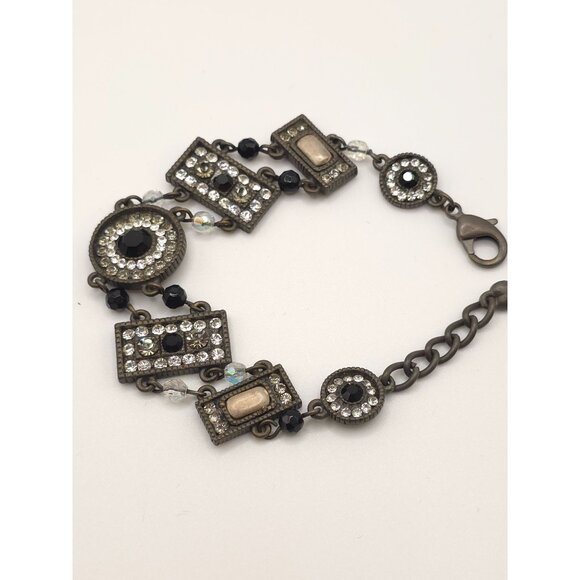 Unbranded Jewelry - Vintage-Inspired Rhinestone & Black Beaded Bracelet Antique Finish